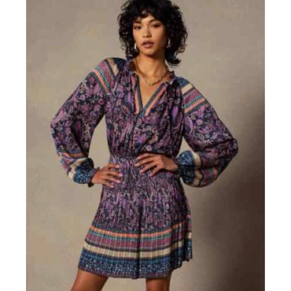Current Air Mini Dress Women M Purple New Paisley Pleated Boho 2190302